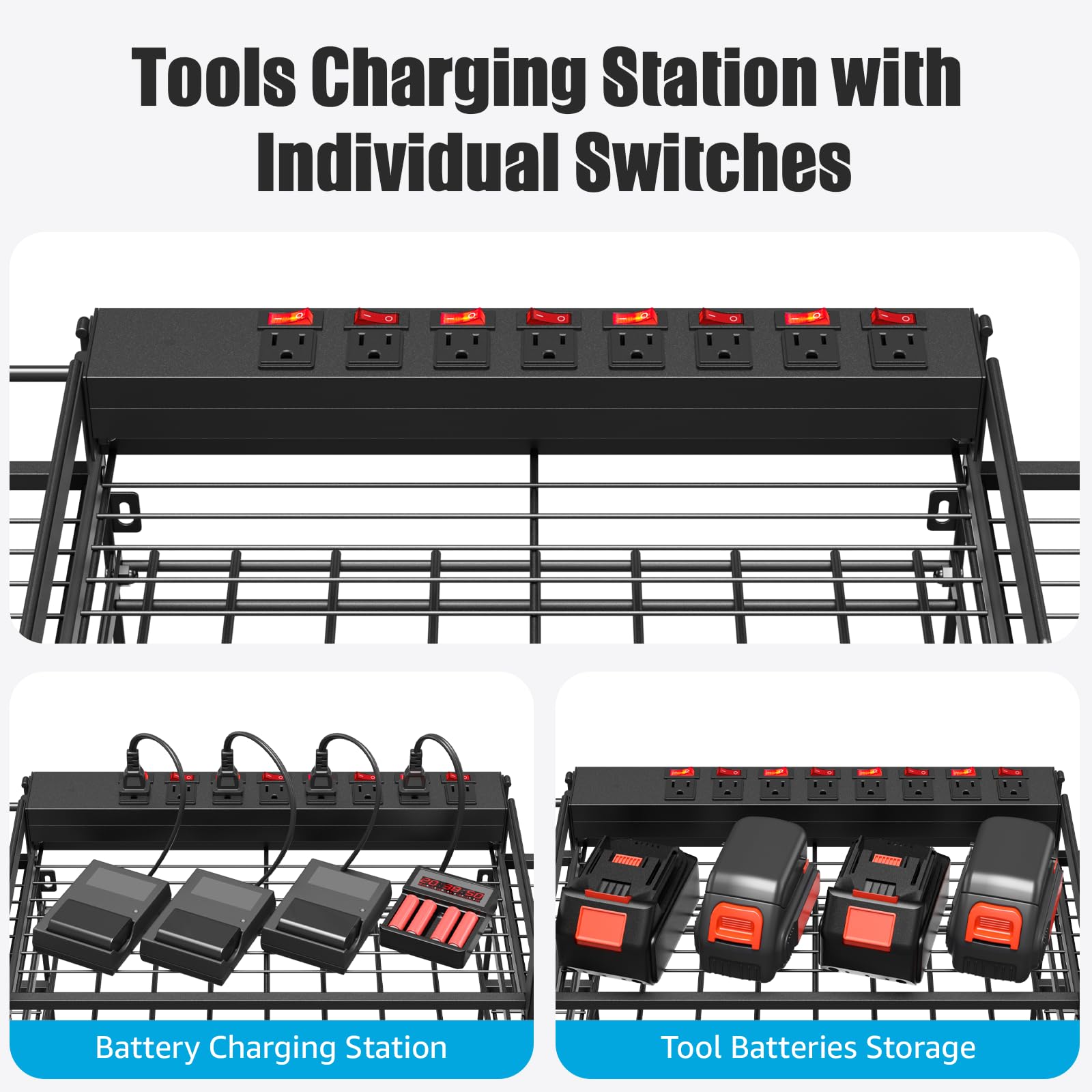 CCCEI large drill charging station with 6ft power strip and surge protection.