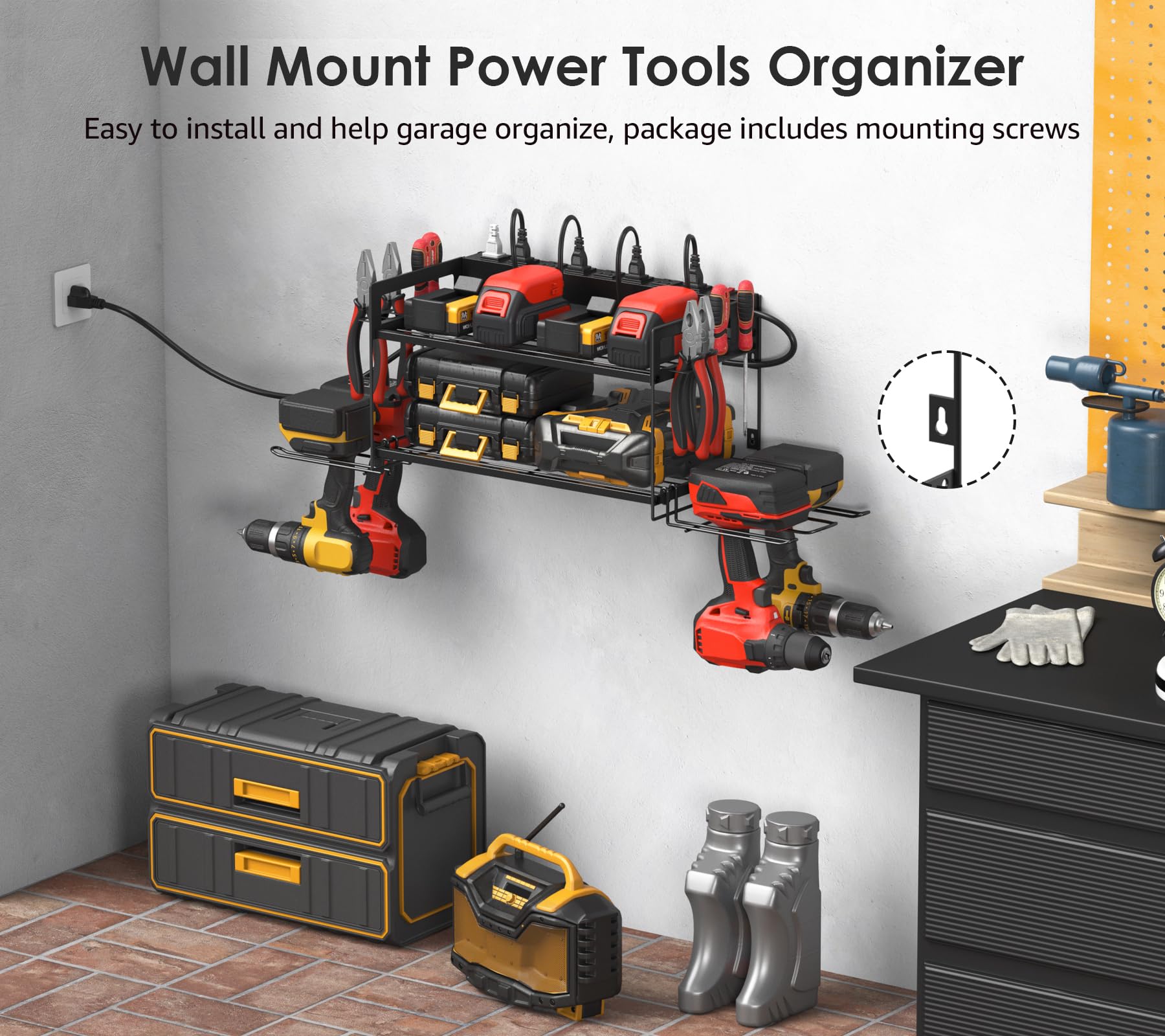 CCCEI eight-outlet power strip with surge protection safeguards tools during charging.