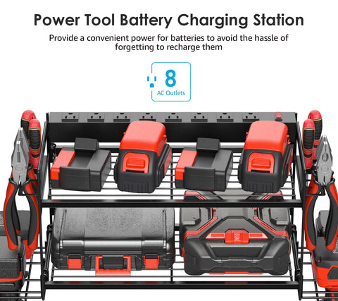 CCCEI charging station top view shows eight-outlet power strip for multi-device charging.