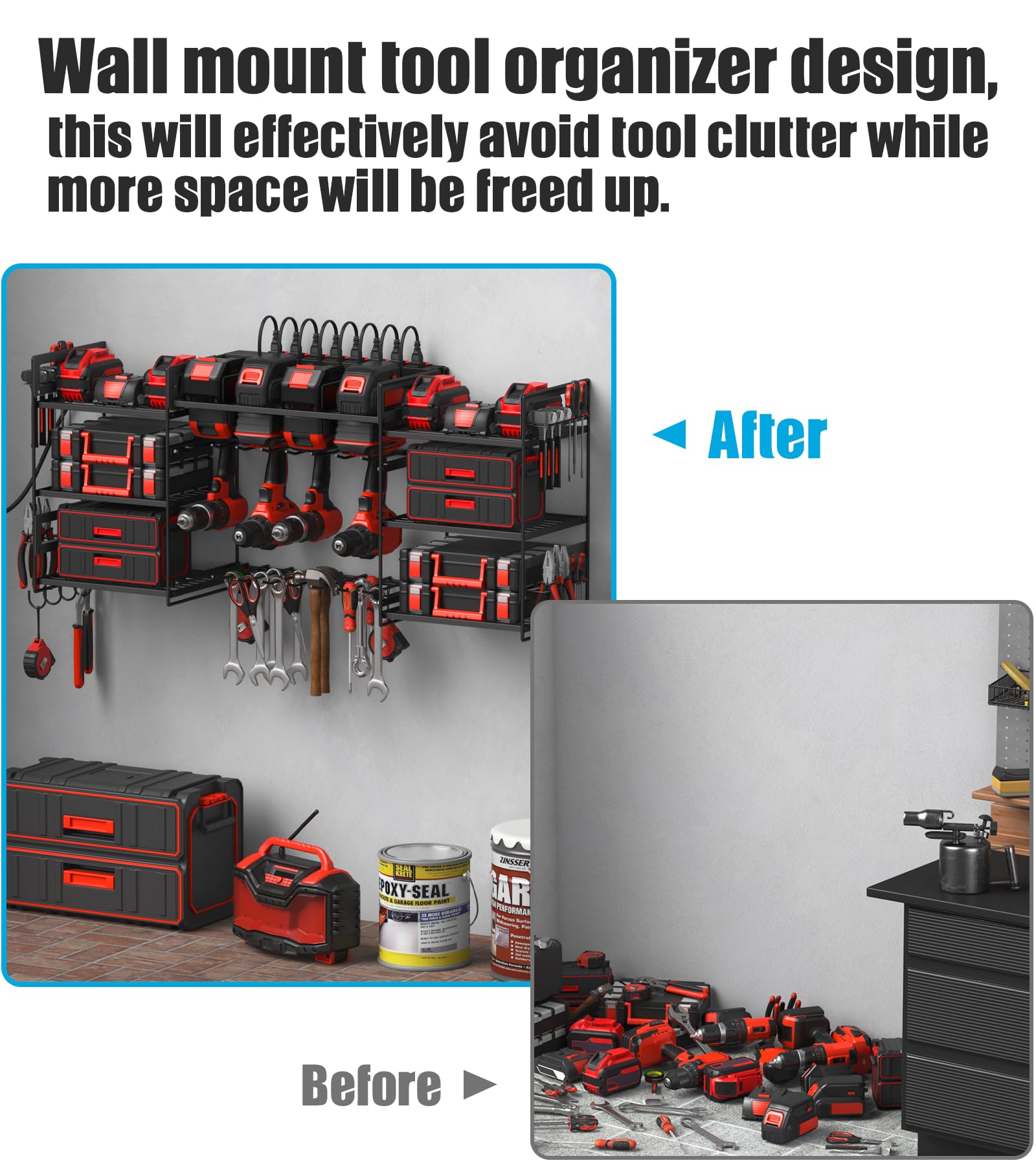 CCCEI side tool racks and eight hooks for small gadget organization.