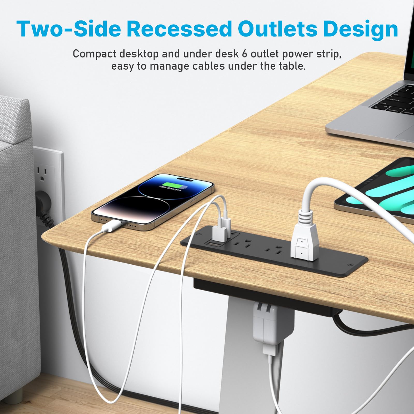 CCCEI USB-C and USB-A ports enable fast charging on a compact power strip
