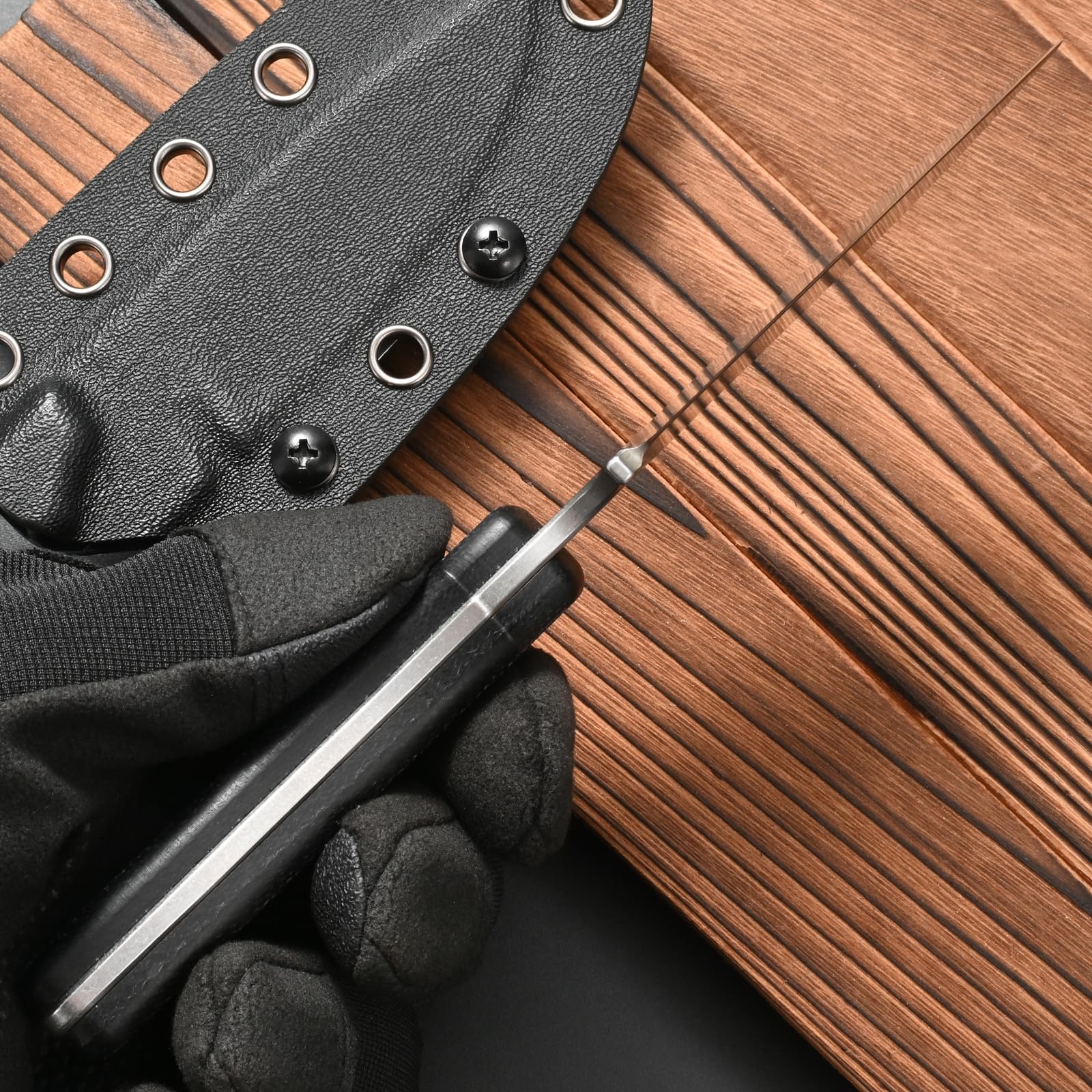 CCFFCC FF101 rugged fixed blade in kydex sheath for field use.
