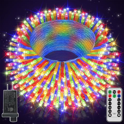 Ccinny 328 ft LED Christmas lights brighten outdoor spaces with multicolor ambiance.