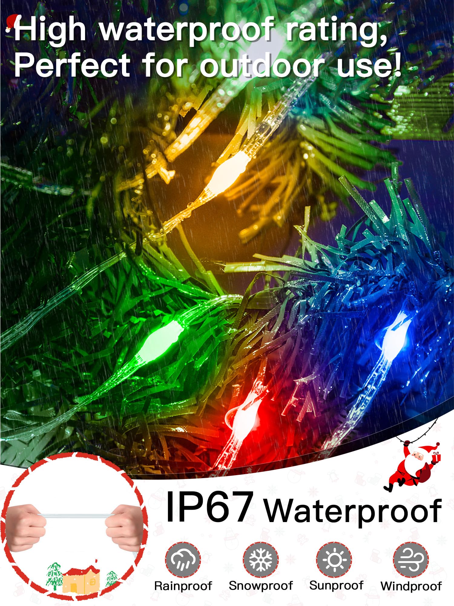 Ccinny 328ft light string covers large outdoor areas like walls or trees.