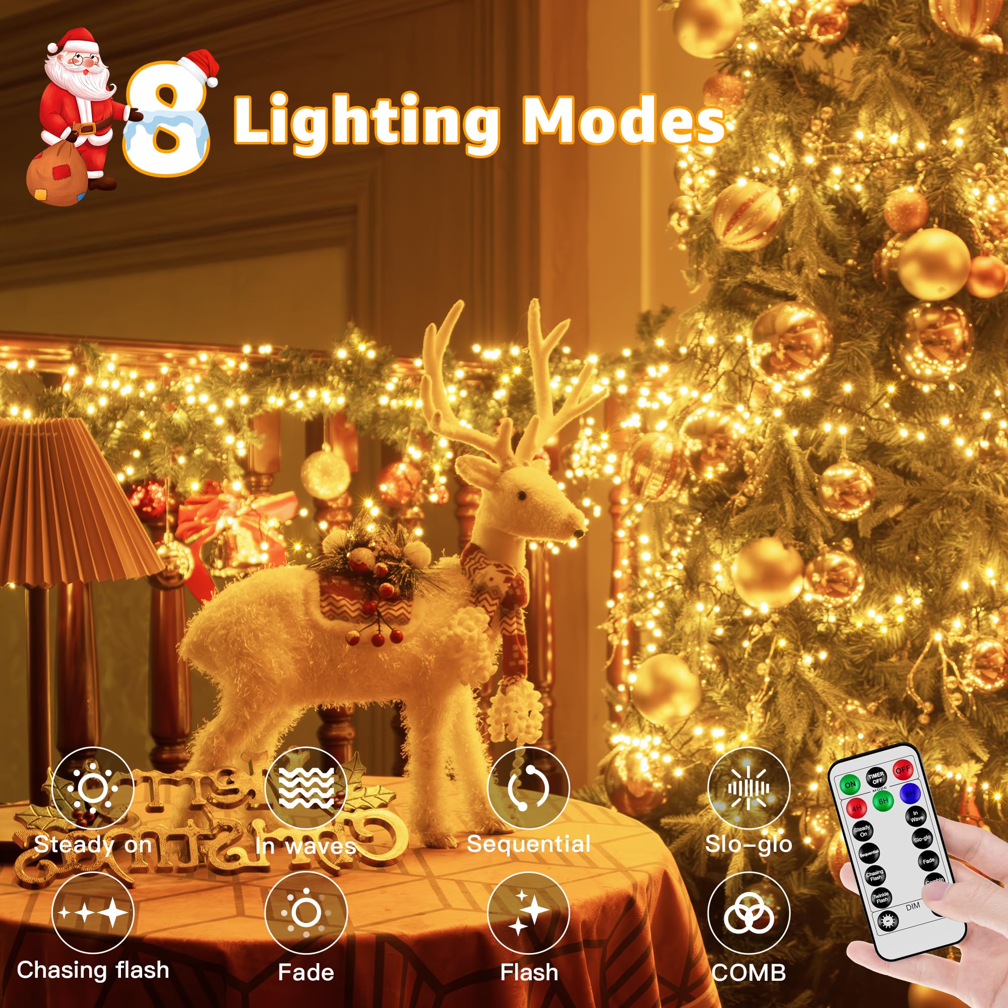 Ccinny remote control showing 8 lighting modes for versatile ambience.