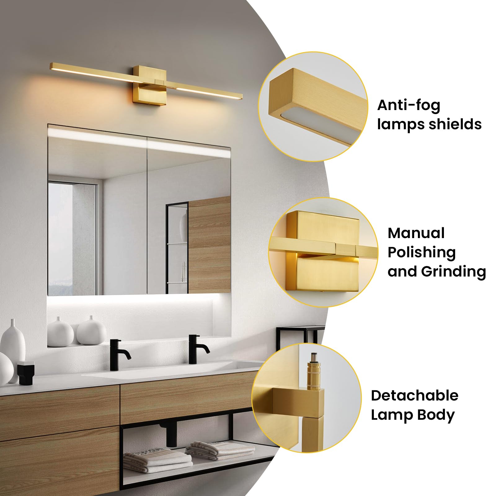 CCYCOL gold vanity light mountable horizontally or vertically for flexibility