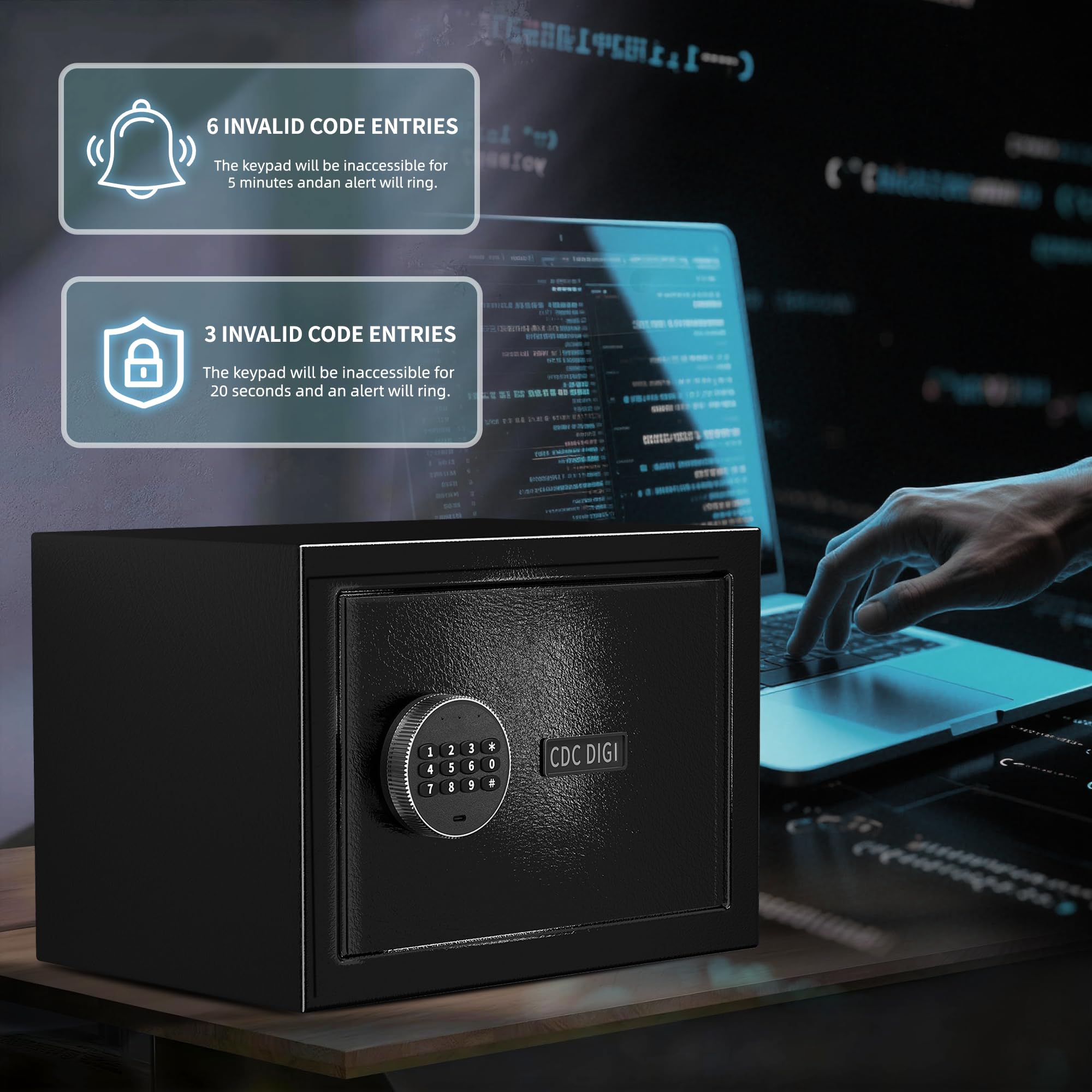 CDC DIGI safe box back panel highlighting reinforced construction