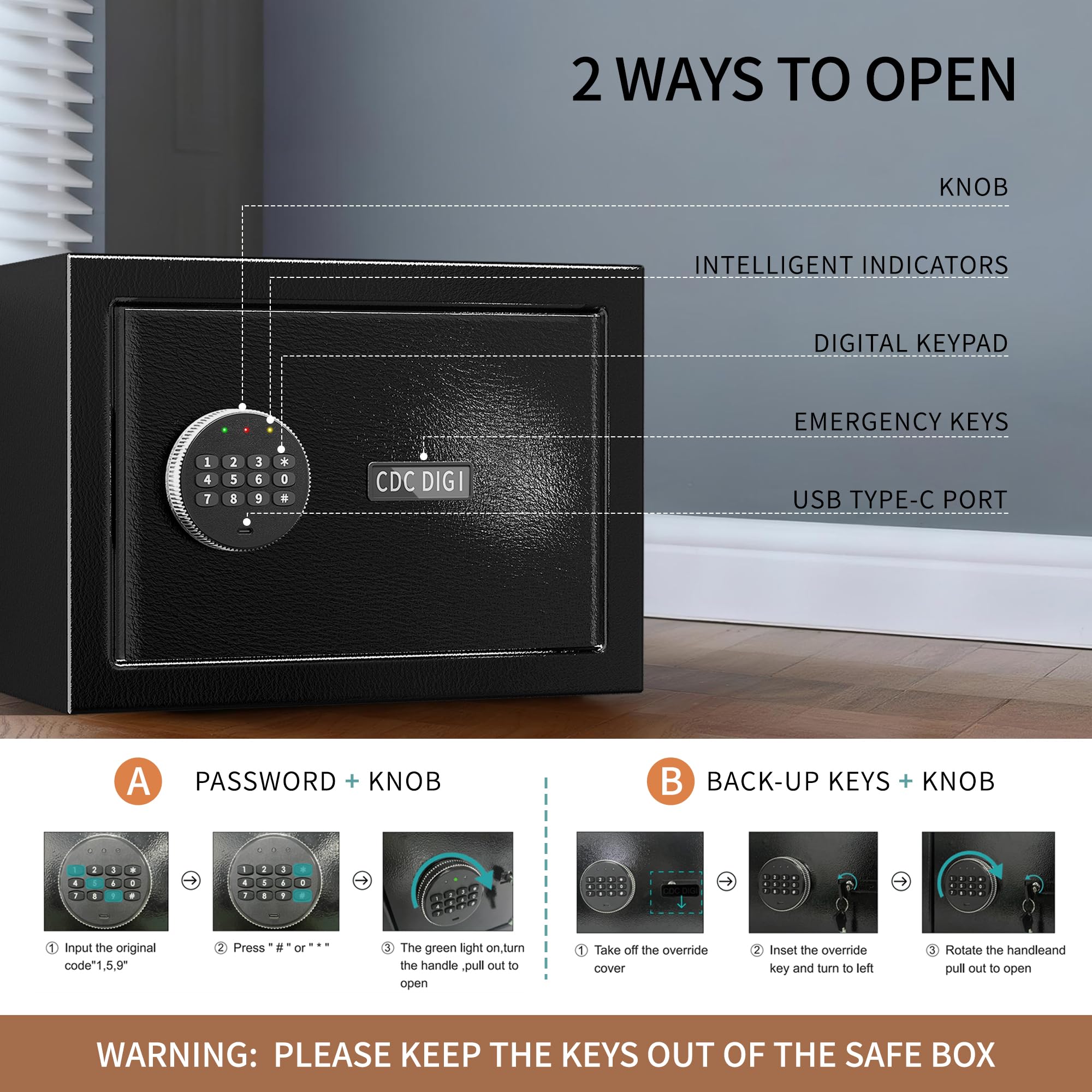 CDC DIGI safe box interior shelves for organized storage