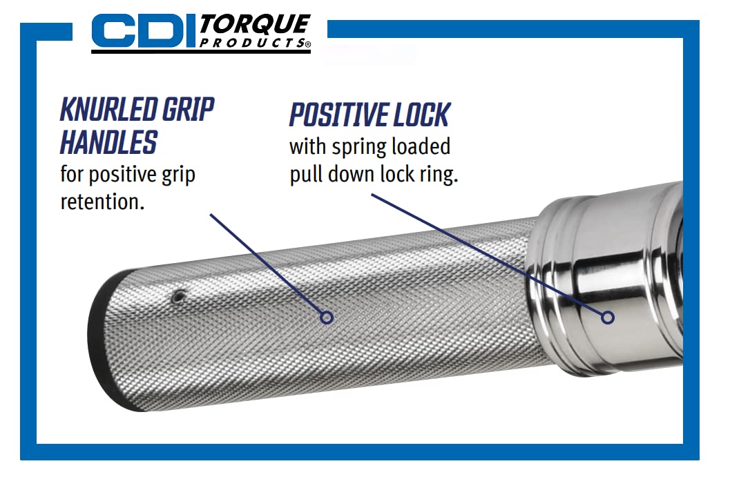 Knurled metal handle on CDI torque wrench ensures secure grip in greasy environments.