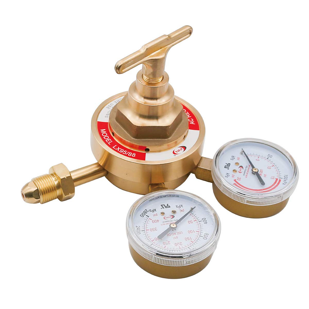 CDL acetylene regulator CGA510 inlet closeup shows Victor-style compatibility