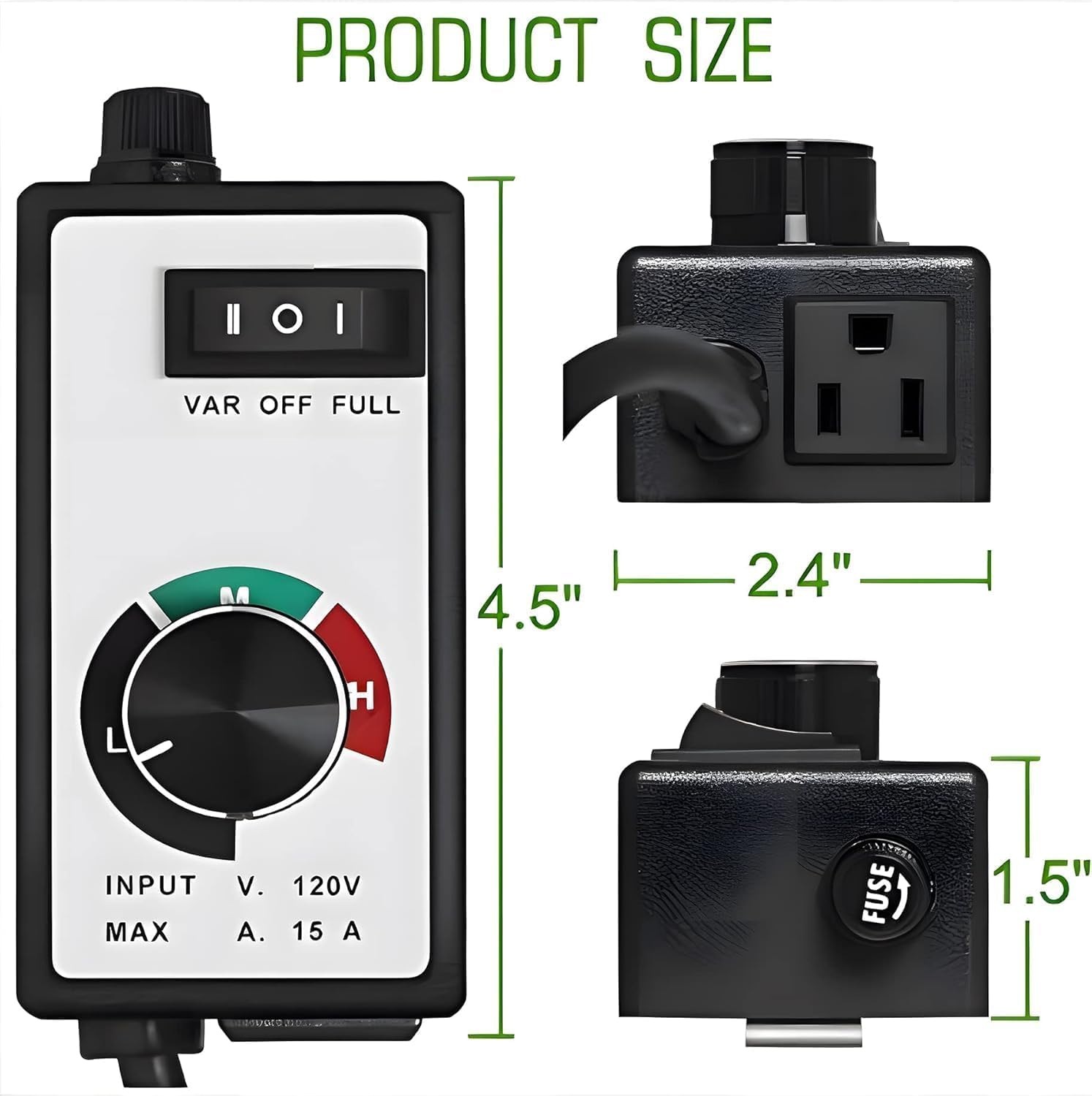 CDMALL speed controller shows 6 ft grounded cord for flexible setup