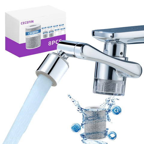 CECEFIN water filter with brass connector and 360-degree swivel enables full-sink access.