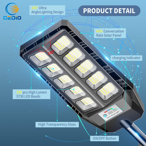 CEDIO solar light with motion sensor demonstrates 100% brightness when motion is detected.