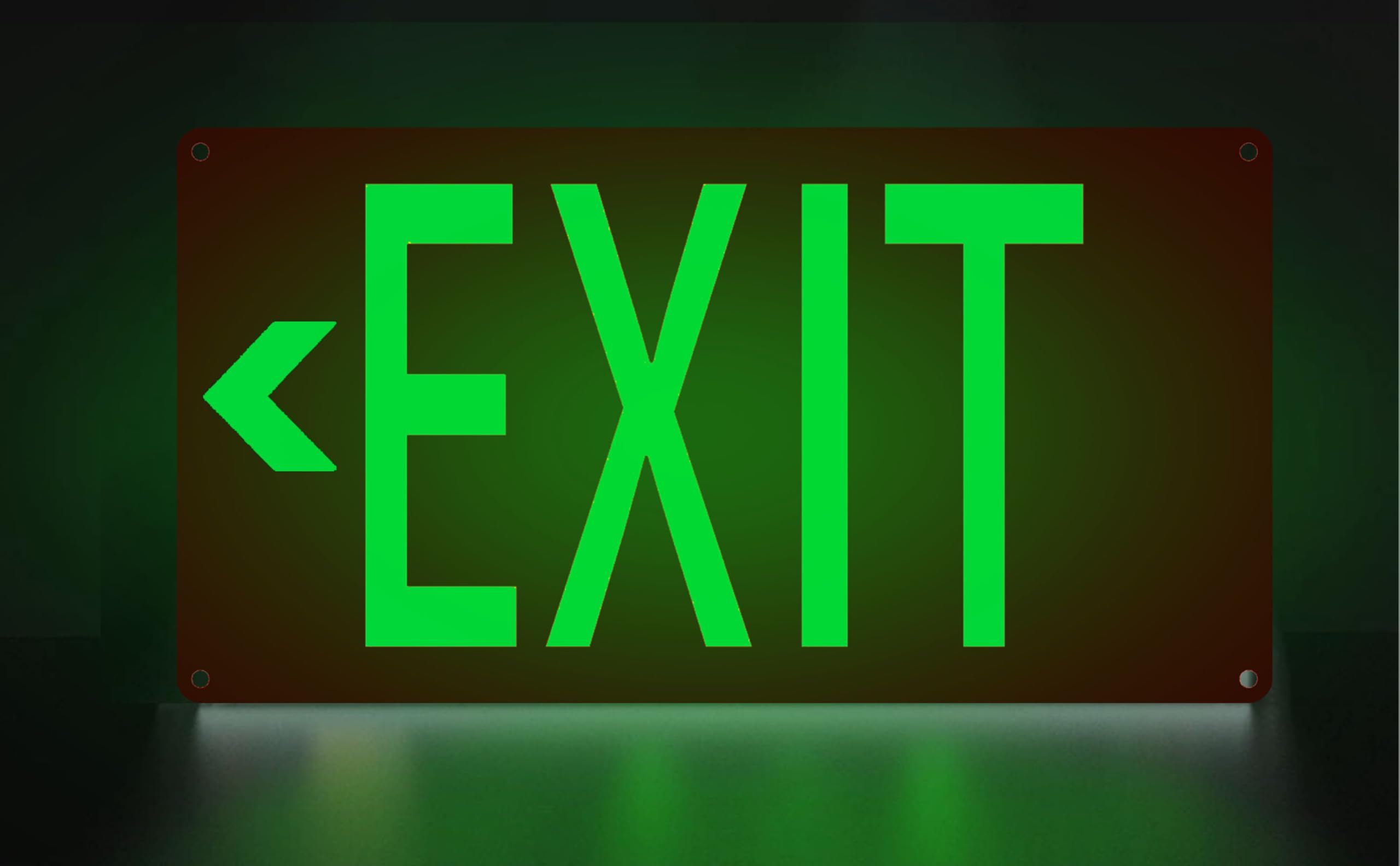 Cefrashi glow-in-the-dark exit sign with adhesive backing enables quick wall mounting.