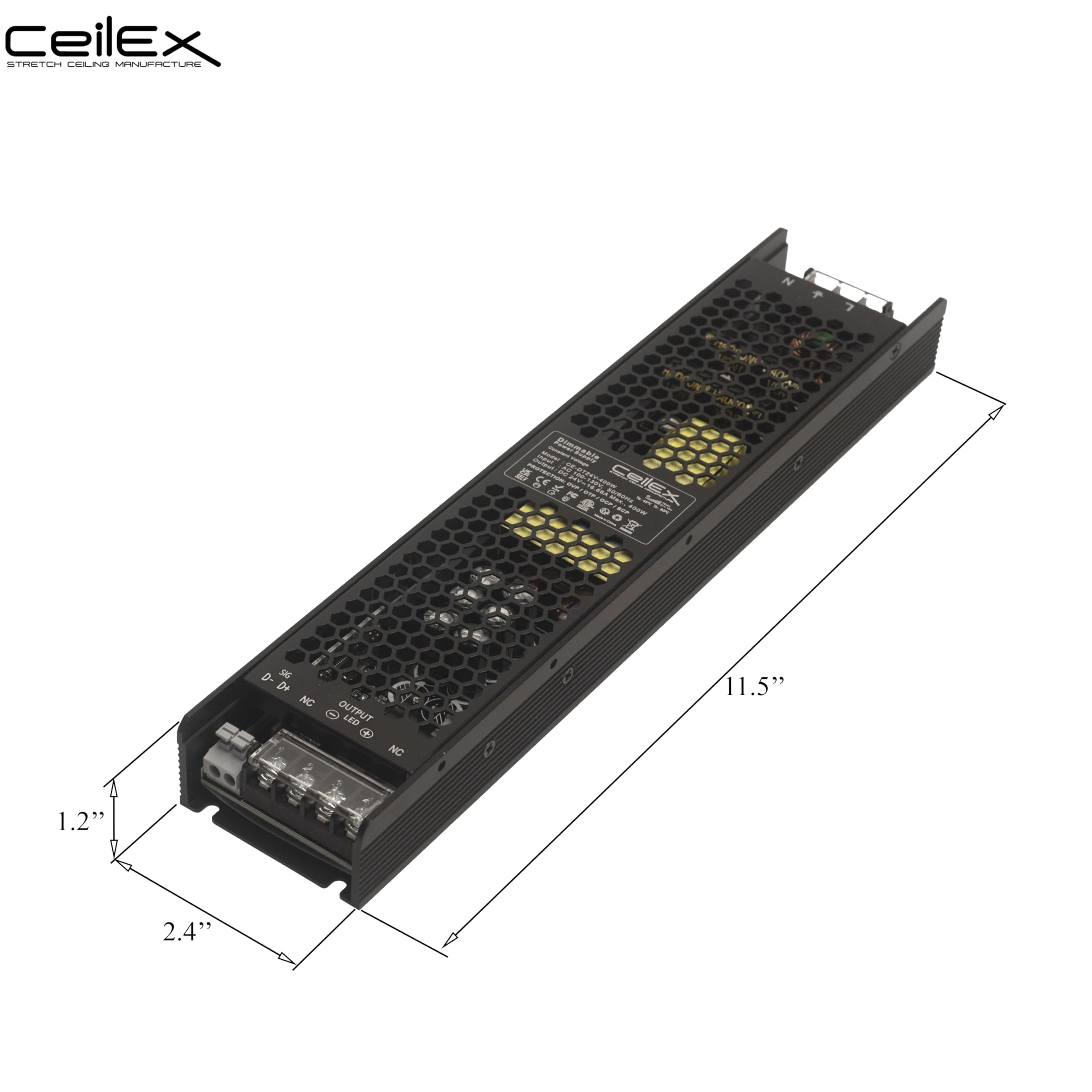 CEILEX Triac dimmable LED driver side ports enable easy access for wiring.