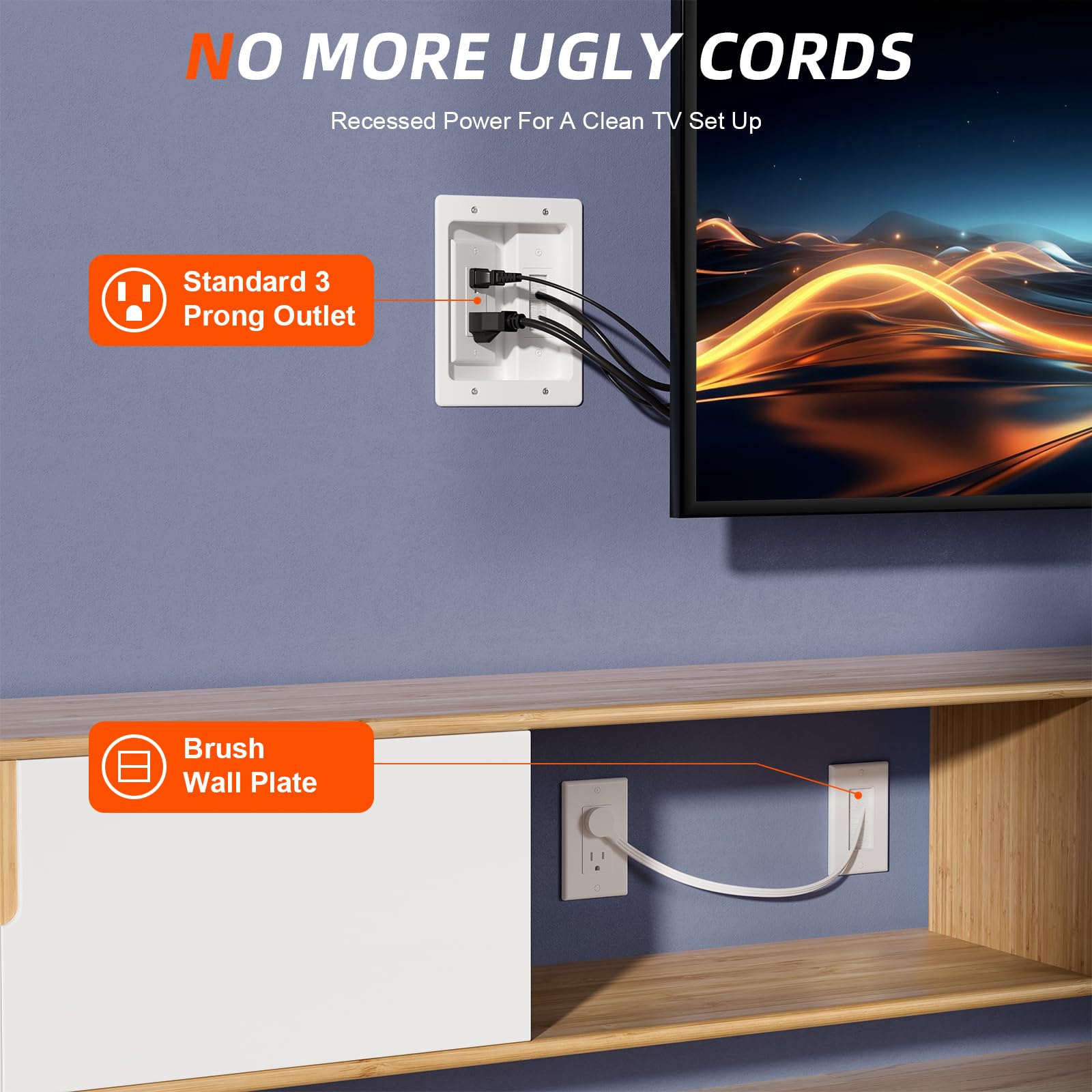 Celendor 45-degree flat plug minimizes outlet obstruction behind furniture