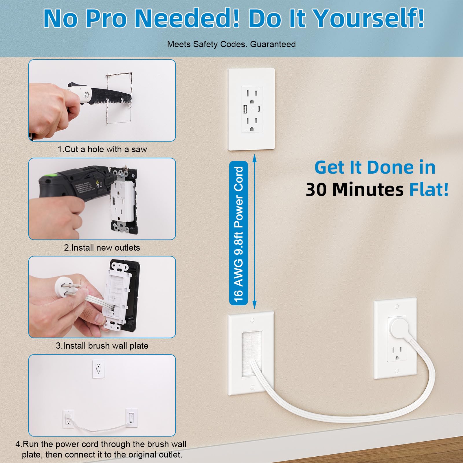 Celendor 45-degree plug and flat wire facilitating in-wall installation