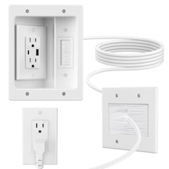 Celendor brush wall plate hides cables for a clean TV wall setup.