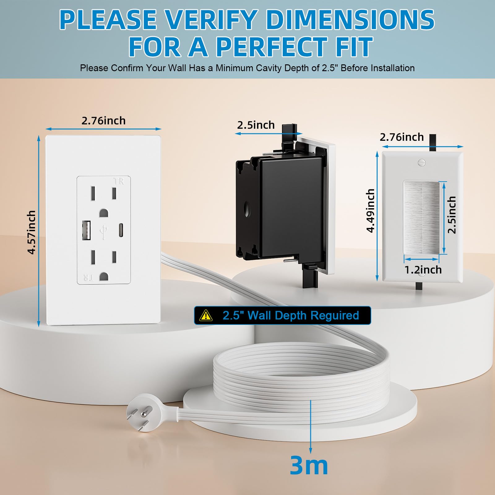 Celendor recessed outlet box for wall-mounted TV with hidden wiring