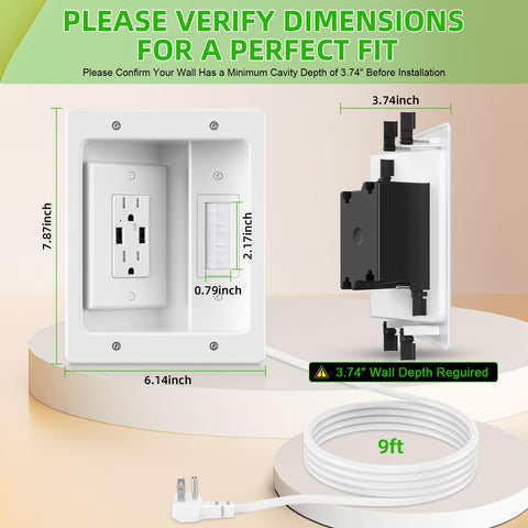 Celendor wall outlet kit with nine-point-eight-foot cord enables clean TV setup