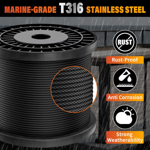 CELYND 1/8 inch black cable, easy to cut for precise railing or deck projects.