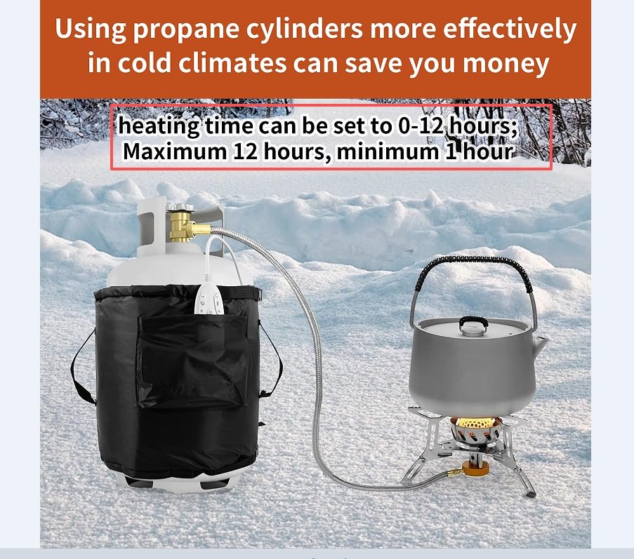 CEMGYIUK propane tank warmth blanket used during cold outdoor camping