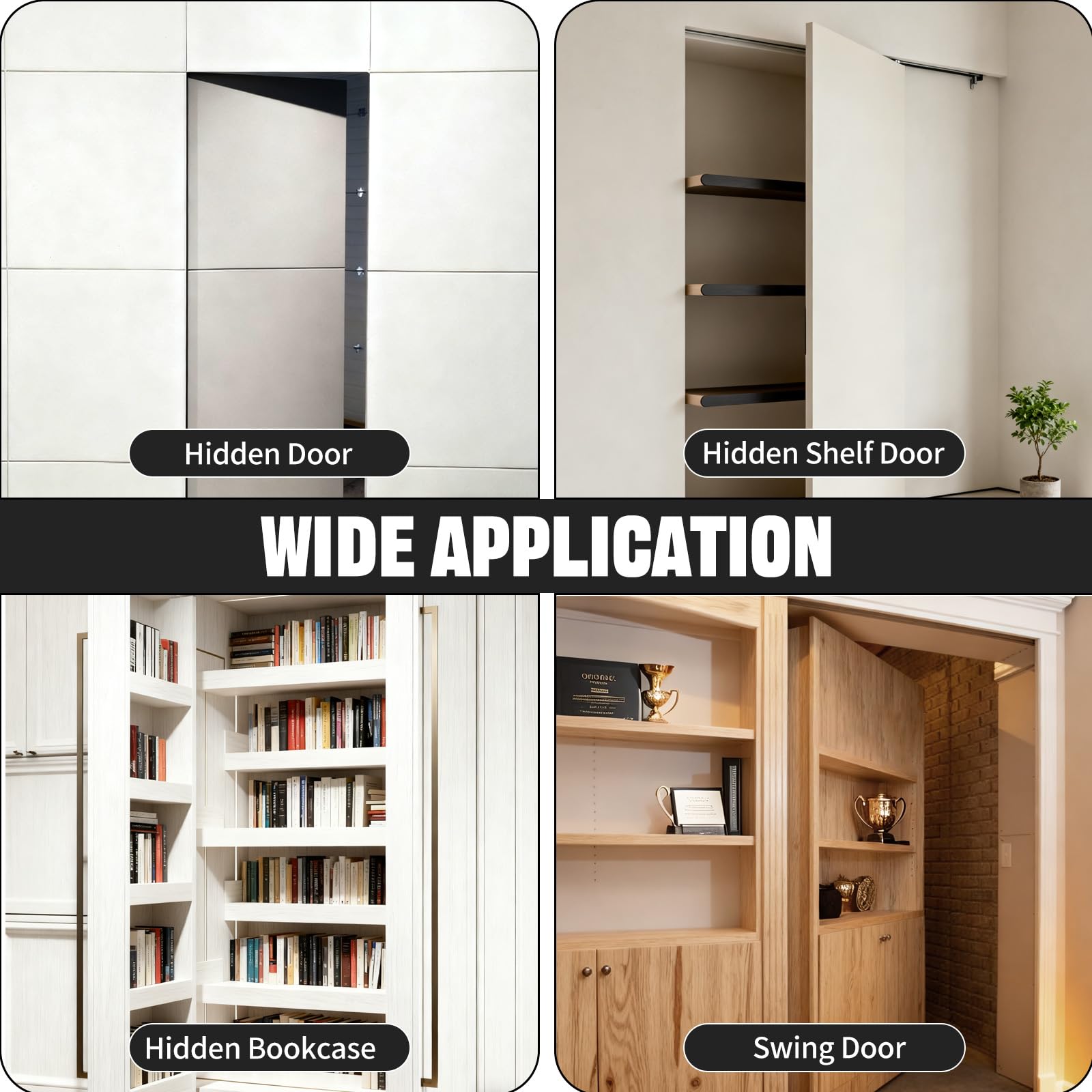 CenfeiTooL Concealed hinge system fits secret doors and hidden shelves.