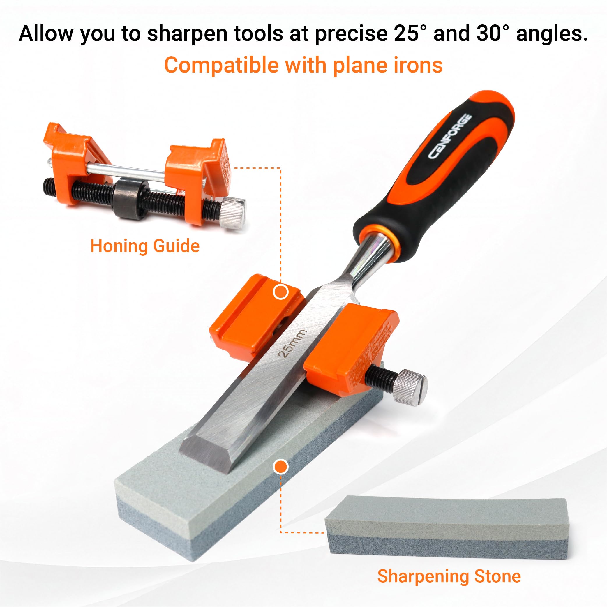 CENFORGE honing guide and sharpening stone for maintaining sharp edges