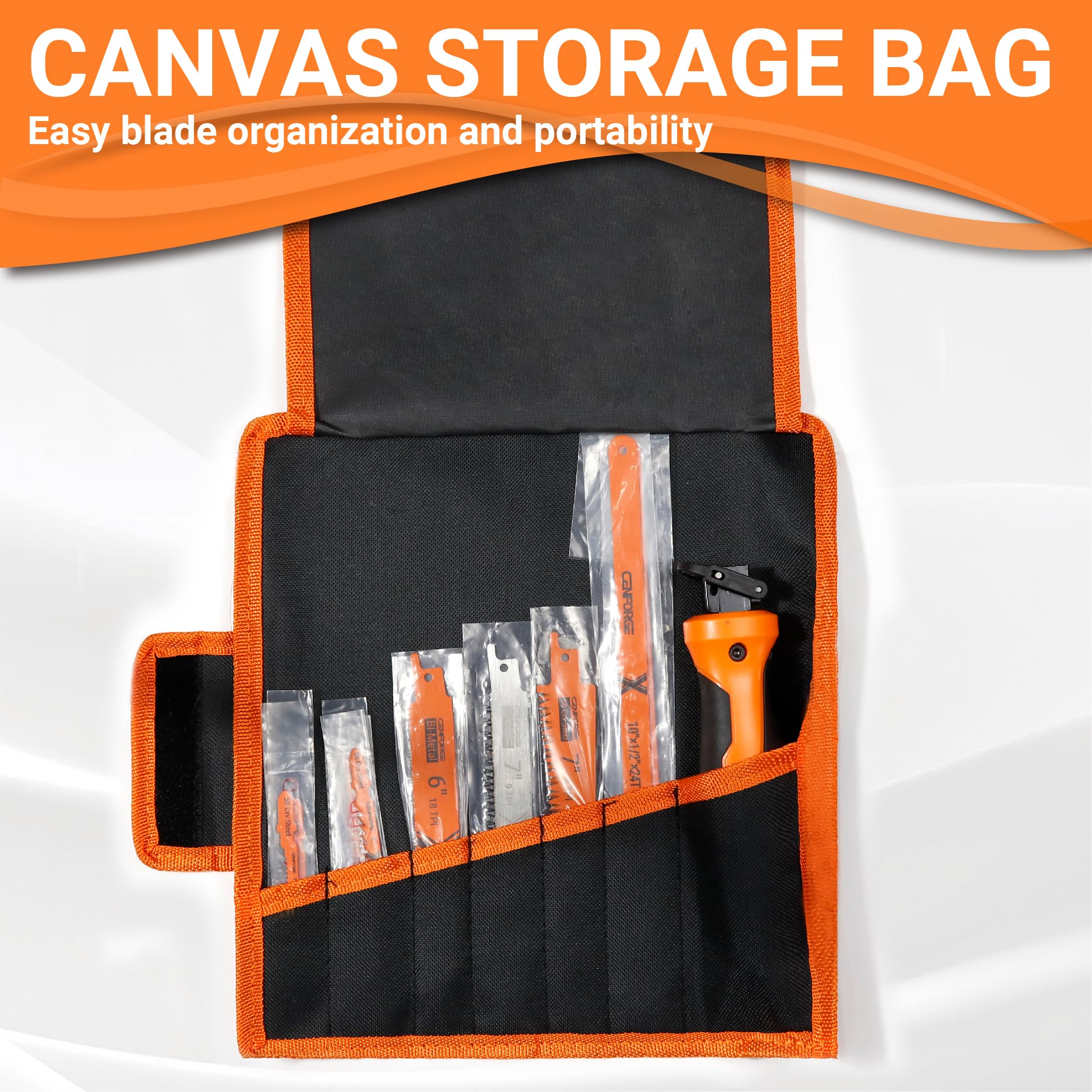 CENFORGE portable canvas pouch keeps blades organized and secure.
