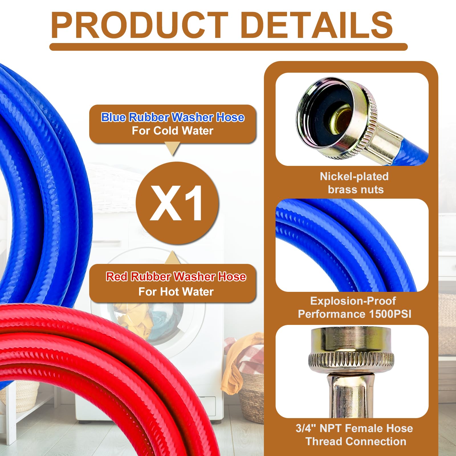 Cenipar 10ft red hot-water hose showing color-coded connection.