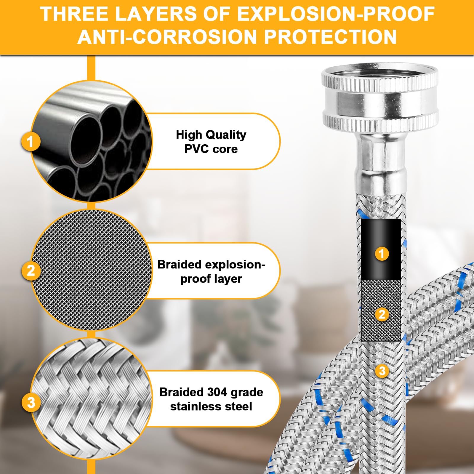 Cenipar 15ft braided hose showing three-layer protection for durability.