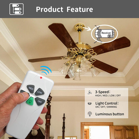CENMING remote with light dimmer for adjustable brightness on compatible fans.