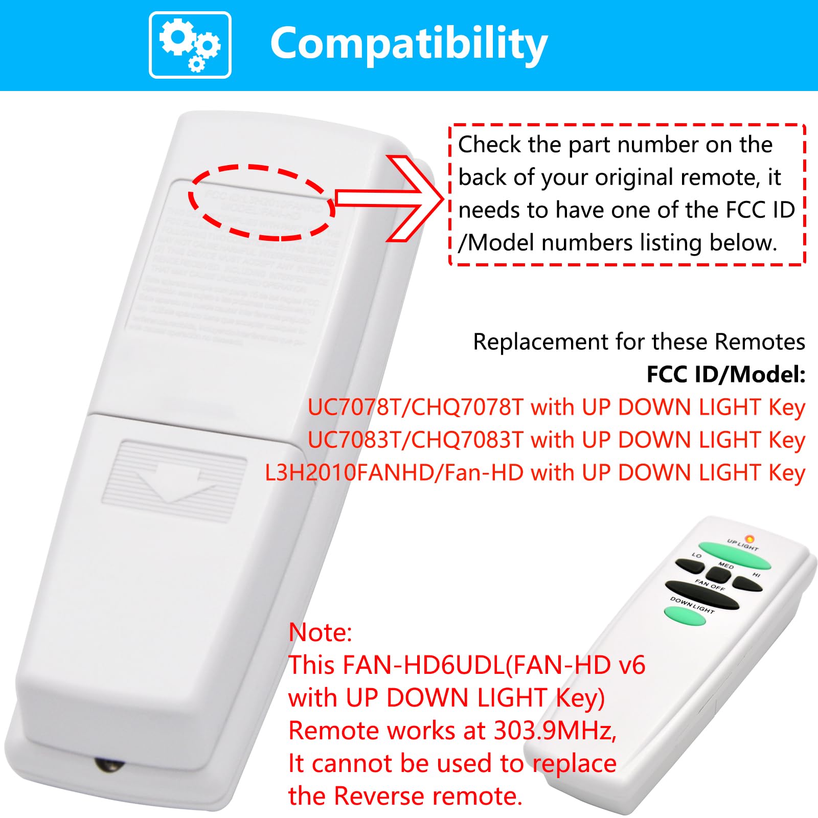 CENMING UC7078T remote back panel with DIP switches for code matching