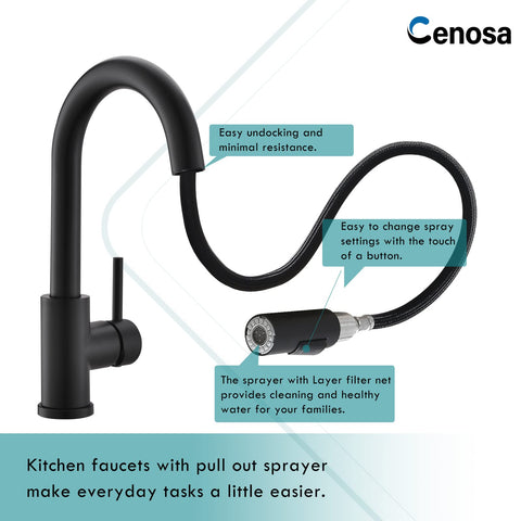 Cenosa faucet 304 stainless steel construction withstands daily use with lasting durability.