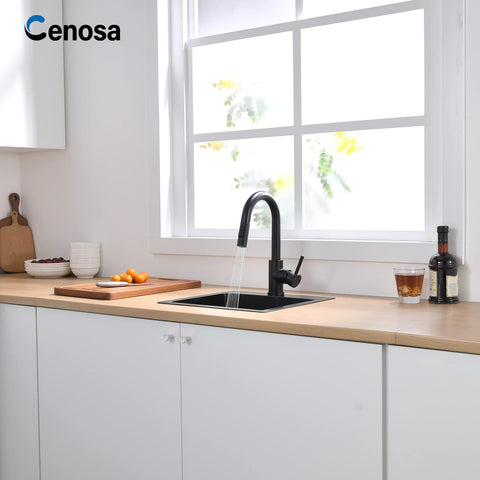 Cenosa 360-degree swivel and 13.8-inch pull-down hose improve reach.