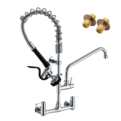 Cenosa wall-mount commercial faucet with pre-rinse sprayer for heavy-duty kitchen use