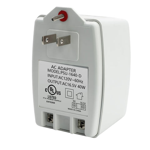 Centropower 16.5V 40VA transformer front view with compact plug-in design for steady power.