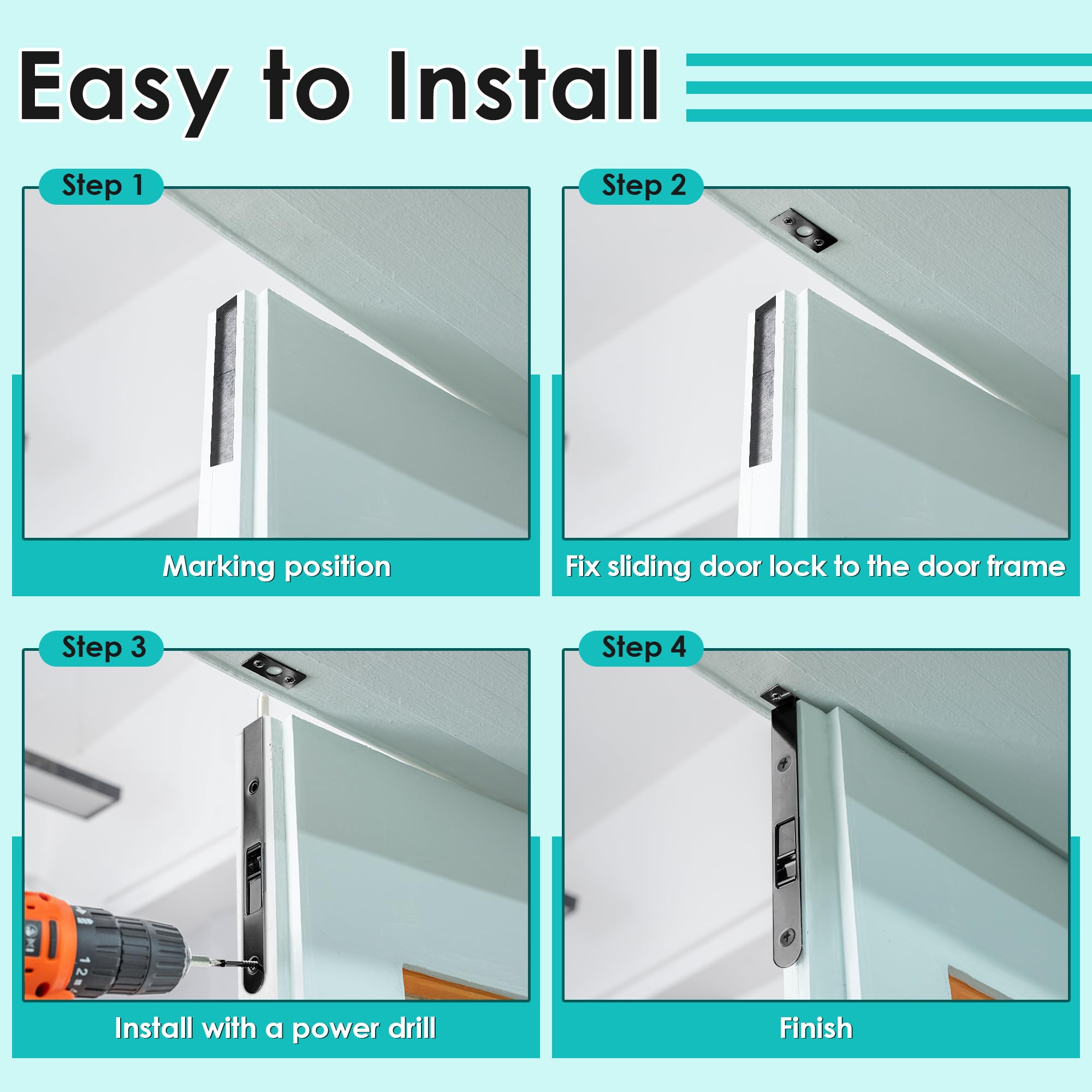 Ceoighe stainless steel screws and strikes for rustproof, stable mounting.