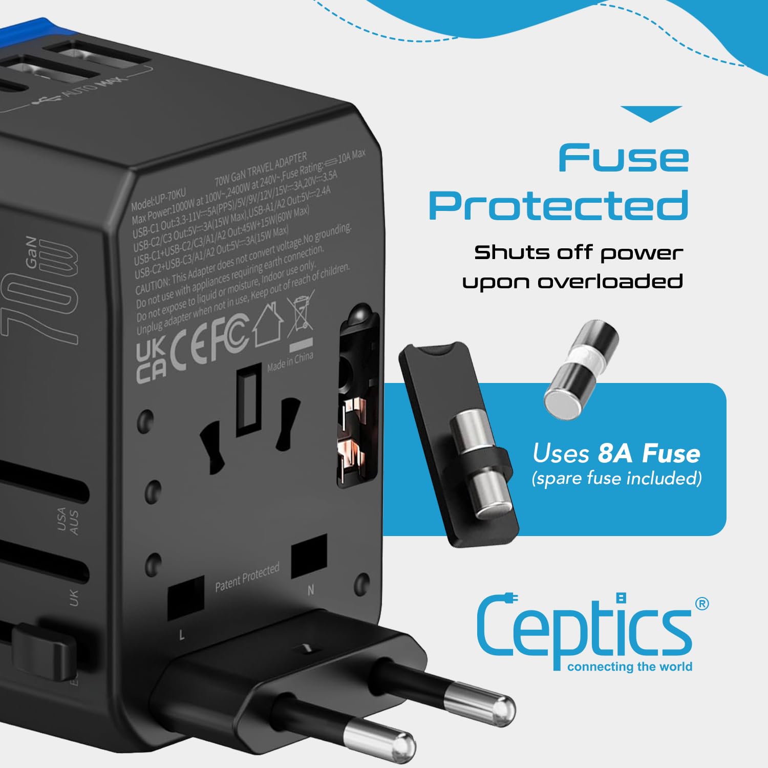 Ceptics 70W adapter GaN technology for efficient high power charging