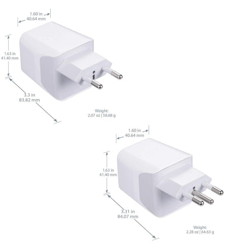 Ceptics Brazil travel plug set grounded and ungrounded options for international outlets.