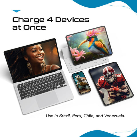 Ceptics Brazil travel set in use with multiple devices charging.