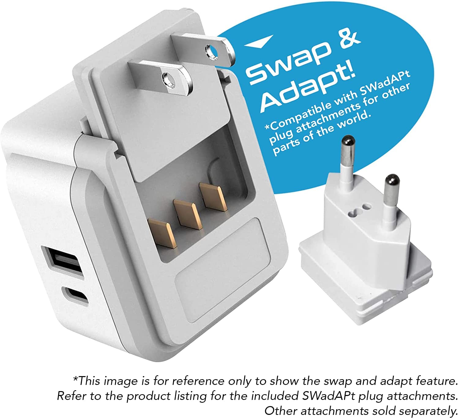 Ceptics compact travel adapter fits easily in luggage and keeps devices ready.