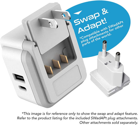 Ceptics compact travel adapter fits easily in luggage and keeps devices ready.