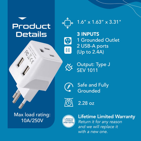 Ceptics dual USB 2.4A enables quick charging for phones.