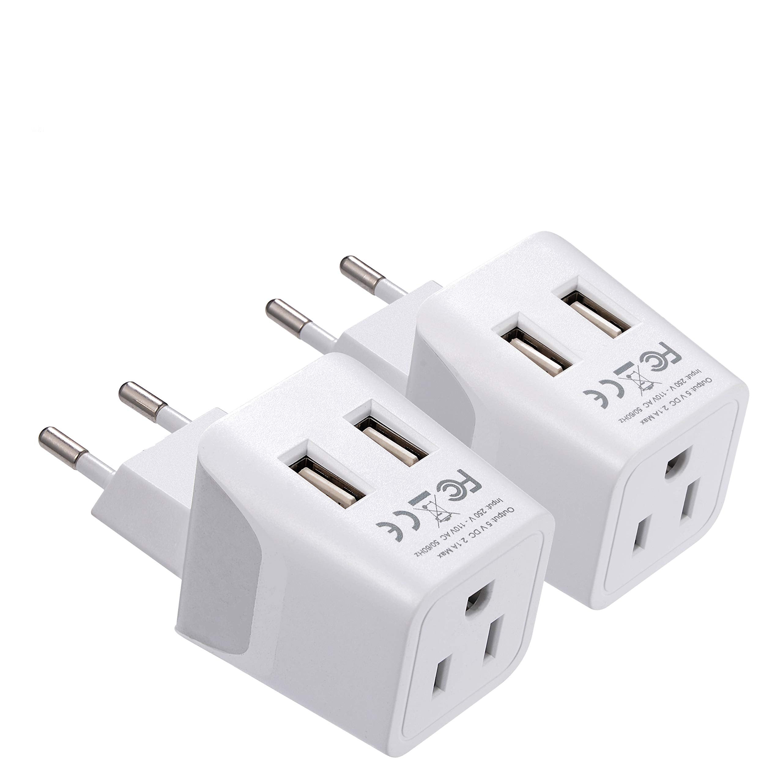 Ceptics European Egypt travel adapter with dual USB ports for convenient charging on trips.