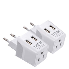 Ceptics European Egypt travel adapter with dual USB ports for convenient charging on trips.