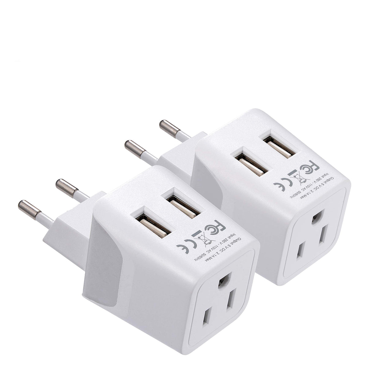 Ceptics European Egypt travel adapter with dual USB ports for convenient charging on trips.