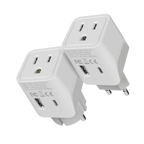Ceptics CTU-9-9C-PK compact european plug adapter with USB-C port for simultaneous charging