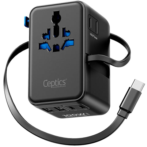 Ceptics GAN 100W travel adapter shown in compact form for global charging