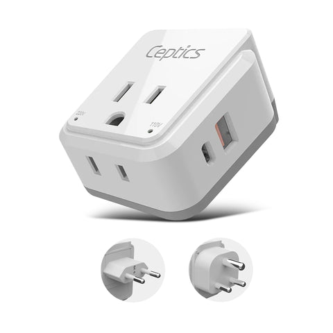 Ceptics travel adapter for India and Maldives, compact design for on-the-go charging.